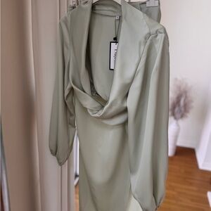 Elegant Sage Green Draped Dress